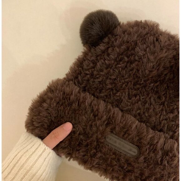 Faux Fur Beanie Hat for Women Cold Weather Cute Fuzzy Bear Ears Trendy Warm main image 8